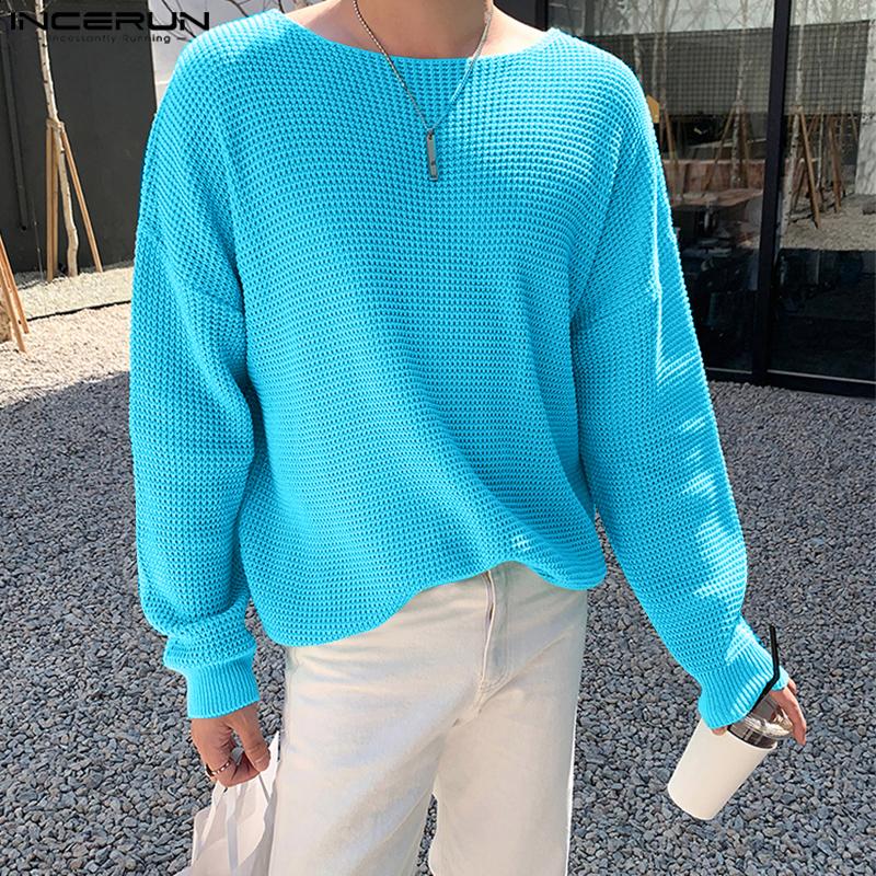 INCERUN Men Round Neck Knitted Pullover Spring Sweater Tops