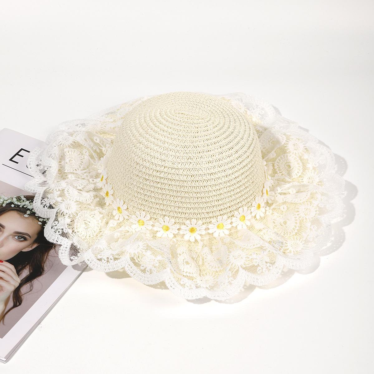 Cy Hat 2023 New Lace Straw Hats Children 'S Cute Hats Summer Girls Travel With Sun Protection