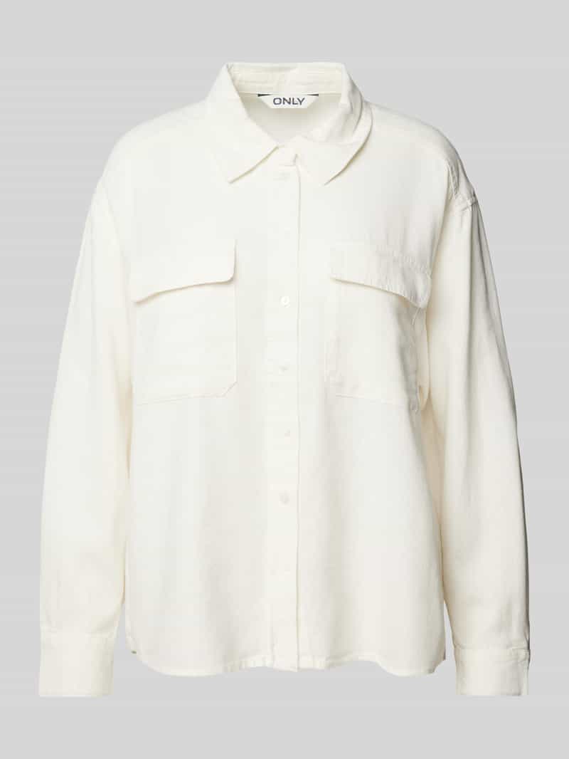 Only Oversized linnen blouse met paspelzakken op de borst, model 'CARO'