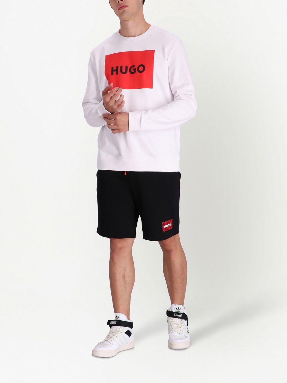 HUGO Sweater met logoprint - Wit