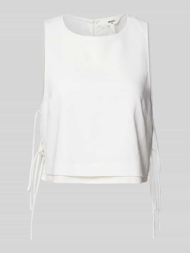 Object Korte linnen blouse met vetersluitingen opzij, model 'CHANG'