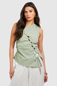 Boohoo Ruched Cut Out Detail Top, Sage