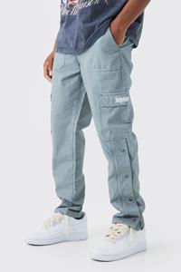 Boohoo Ribfluwelen Cargo Broek Met Drukknoopjes En Rechte Pijpen, Slate