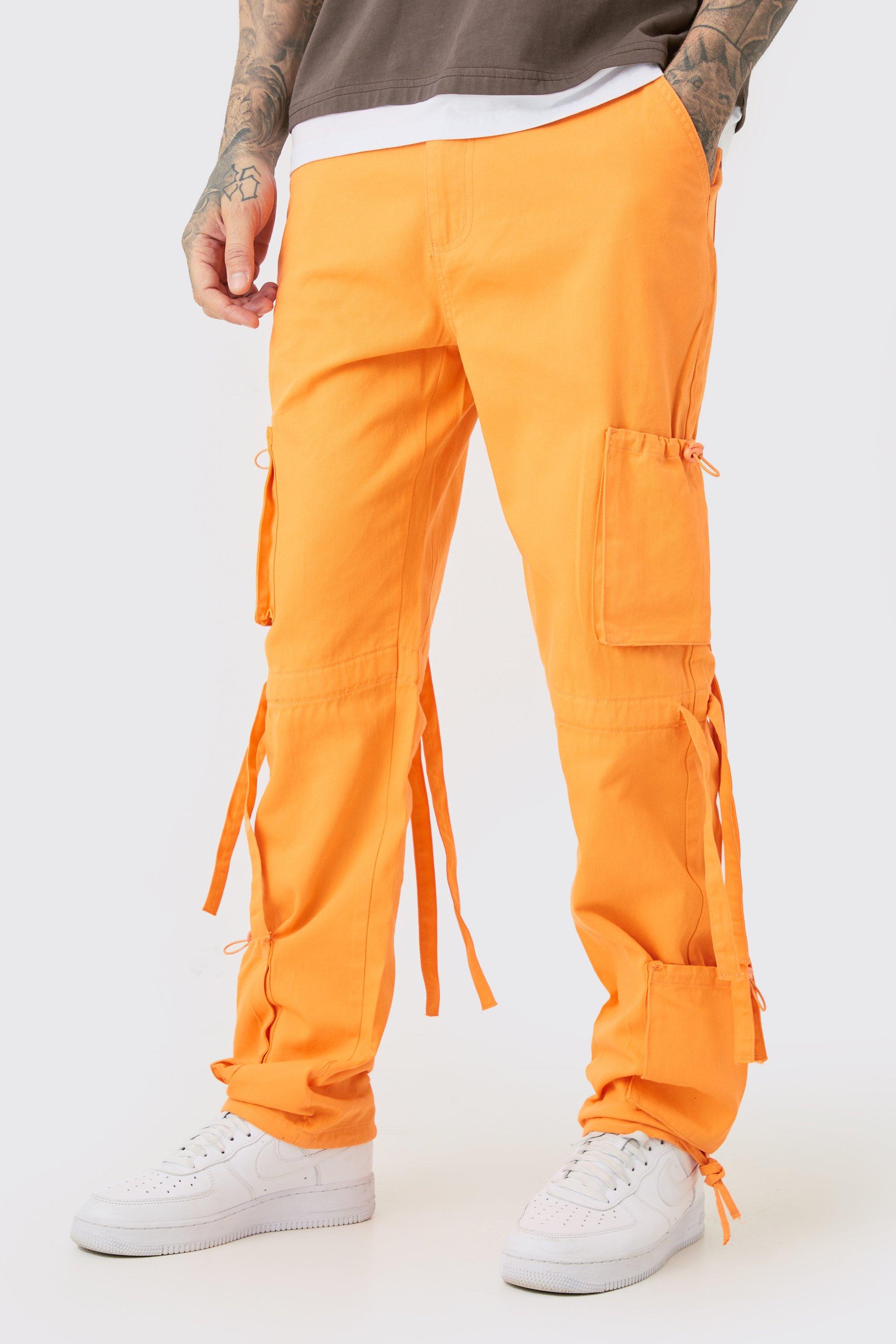 Boohoo Tall Fixed Waist Washed Twill Multi Cargo Trouser, Orange