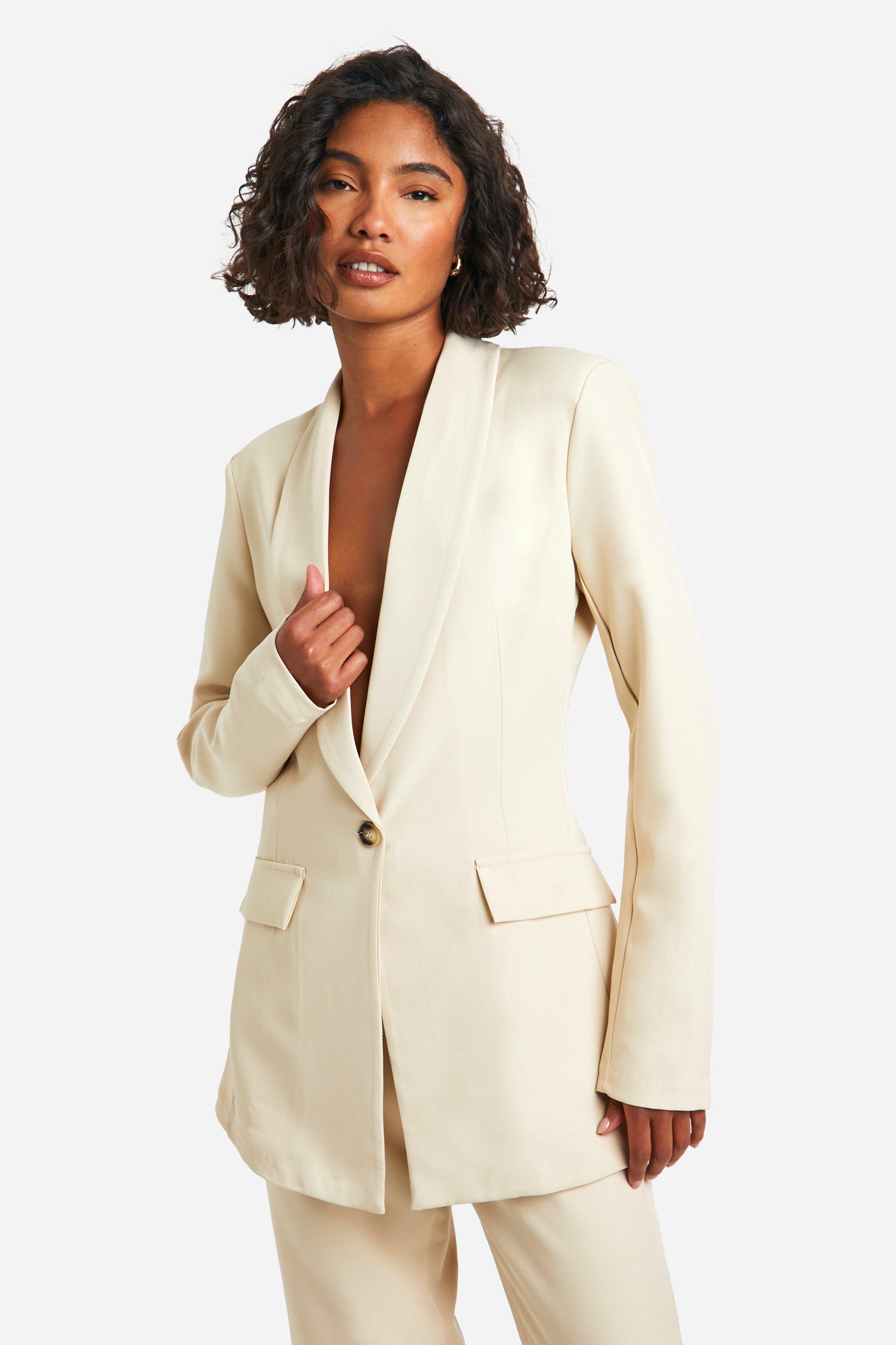 Boohoo Tall Woven Tailored Fitted Blazer, Stone