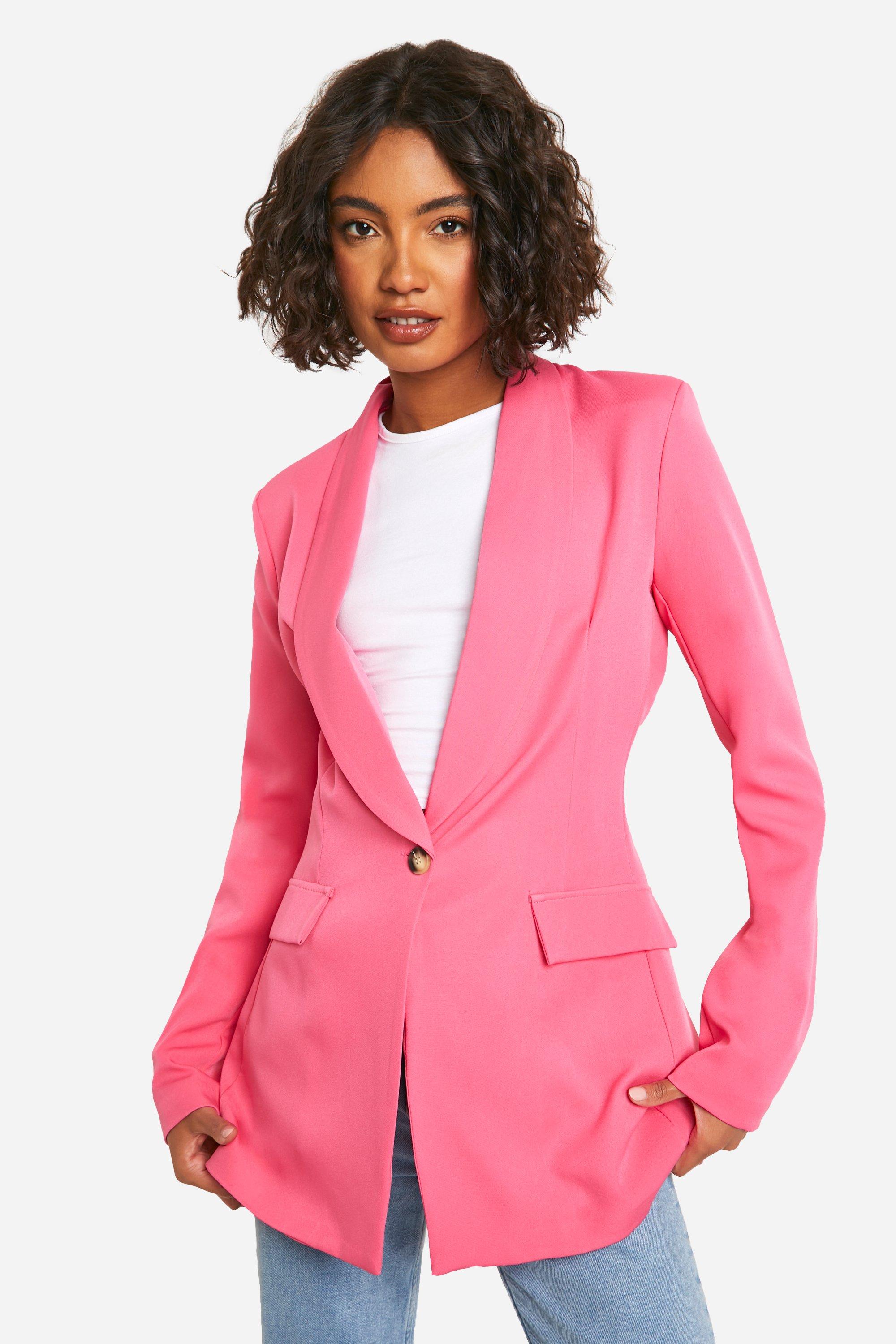 Boohoo Tall Woven Tailored Fitted Blazer, Pink
