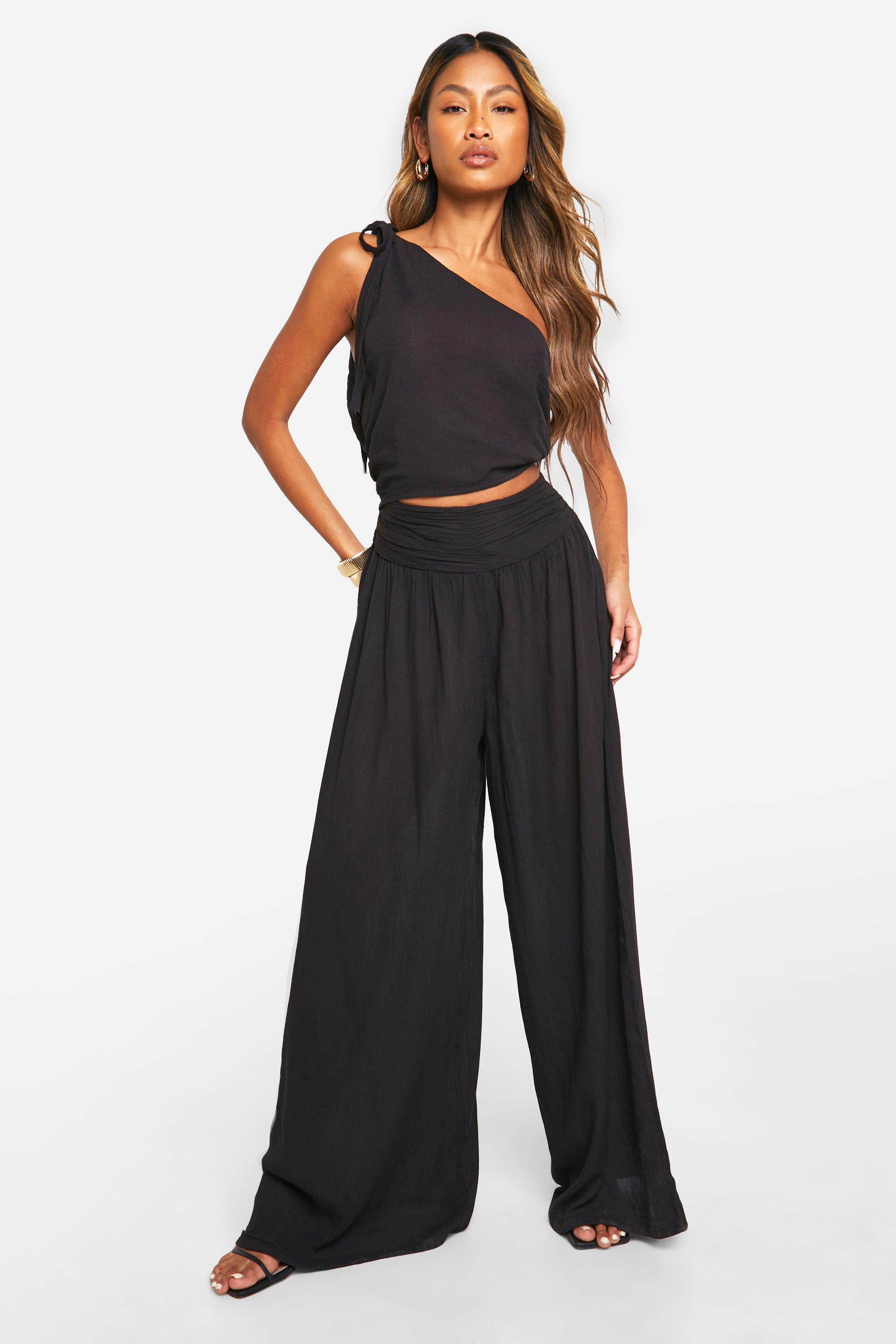 Boohoo Cheesecloth One Shoulder Cut Out Maxi Dress, Black