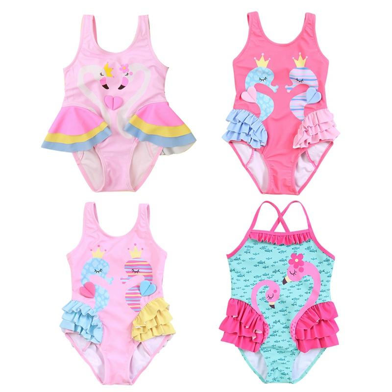 Sunshine kids clothing One-Piece Beach Swimwear Chidlren Sunsuit Summer 1-6T Toddler Girls Ruffled Swimsuits Cartoon Princess Beachwear