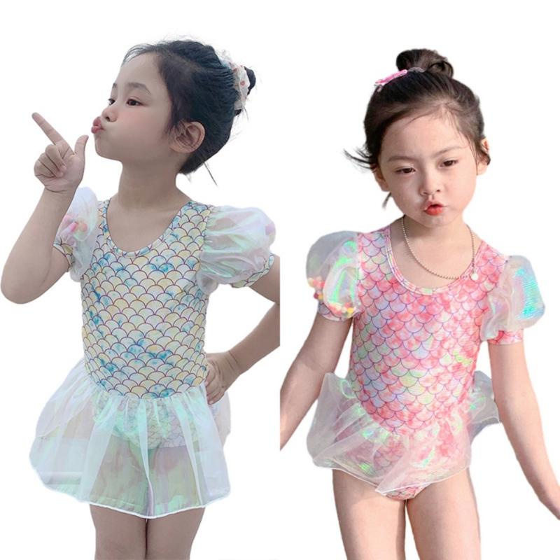 Sunshine kids clothing 1-5 jaar babymeisjes romperbadpak visschaalpatroon strandkleding prinsessenjurk
