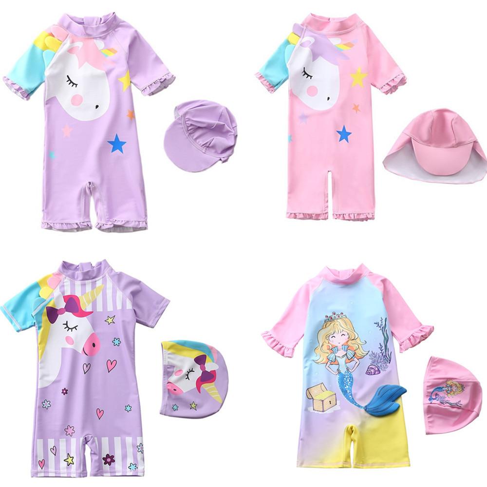 MAITA Childrenswear Ponybadpak uit één stuk voor jongens en meisjes met lange mouwen, schattige babyprinses, zwemdoek