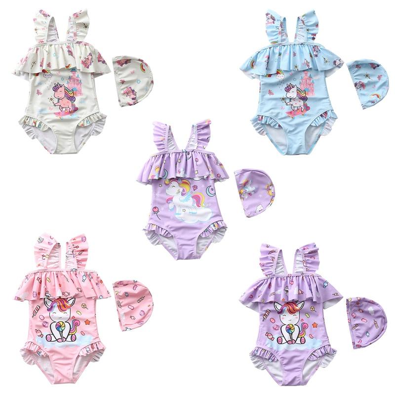 Kidsyuan Peutermeisjes Badpakken met ruches Prinsessenstrandkleding met badmutsen