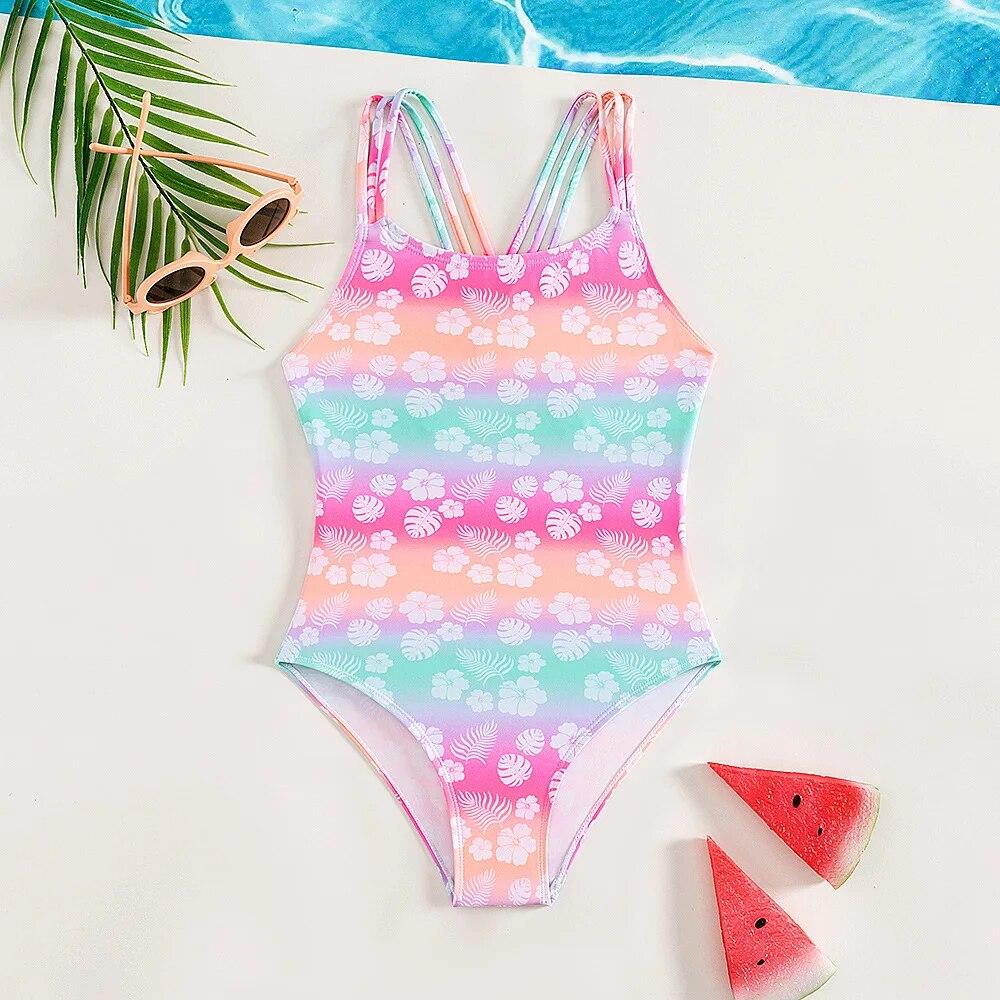 Fox Swimwear New Girls Bikinis One Piece Swimsuits Baby Triangle Swimwear Children Bathing Suit Kids Monokini Floral Summer Beach Wear