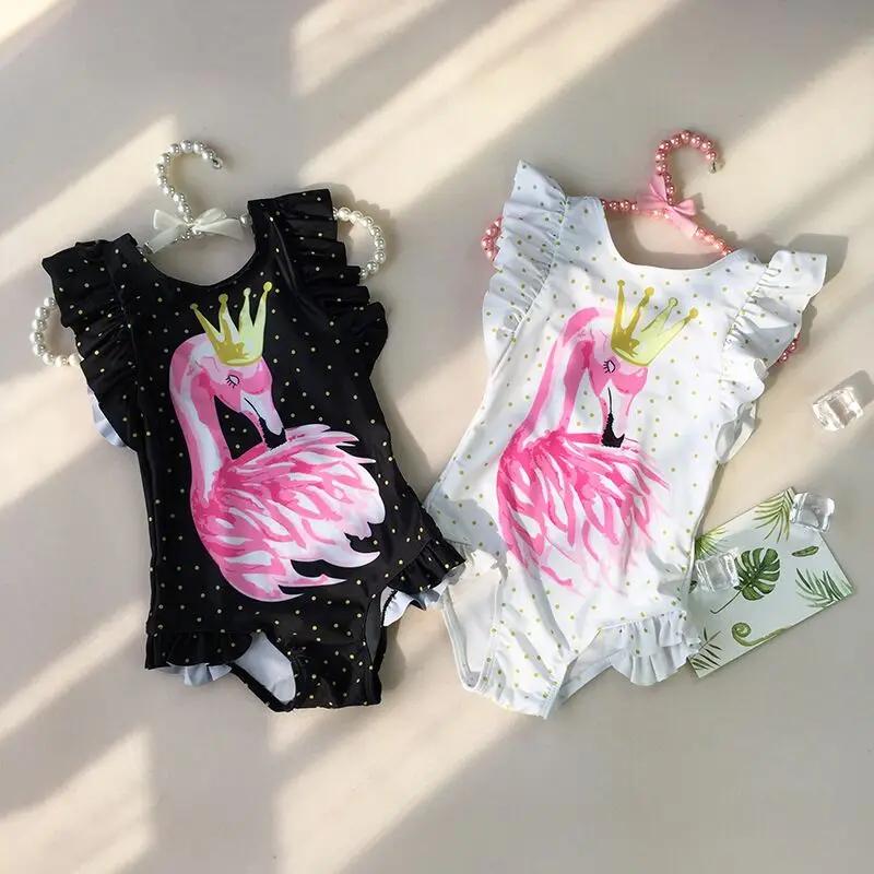 Jimi Pretty Baby Dress Baby Girls Summer One-piece Swimwear for Kid Seaside Holiday Flamingo Print Swimsuit 24M 3 4 Yrs Cute Cartoon Swimming Beachwear