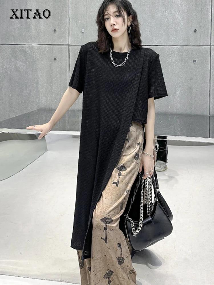 Xitao Irregular Pullover Grid Sheer Dress LYD1887