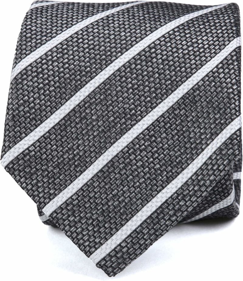 Suitable Krawatte Seide Grau Weiß Streifen K82-1 -