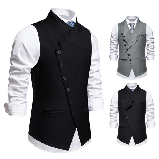 Kah Yousheng Men Spring Suit Vest Sloping Lapel Collar Wedding Waistcoat Slim Fit Sleeveless Vest Coat Solid Color Single Breasted Business Waistcoat