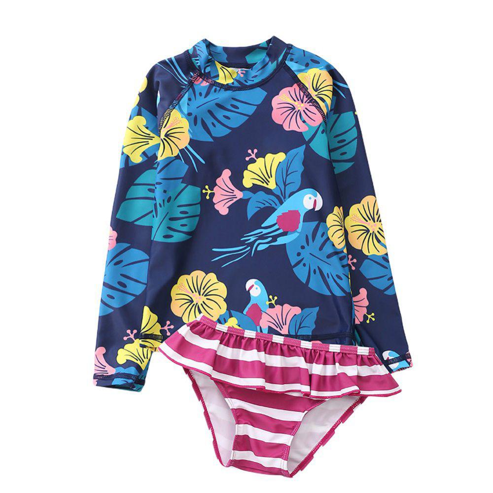 Selfyi Baby Toddler Girls Rashguard Two Pieces Swimsuit Set Long Sleeve Bathing Suits Ruffled Bikini Bottoms Swimwear