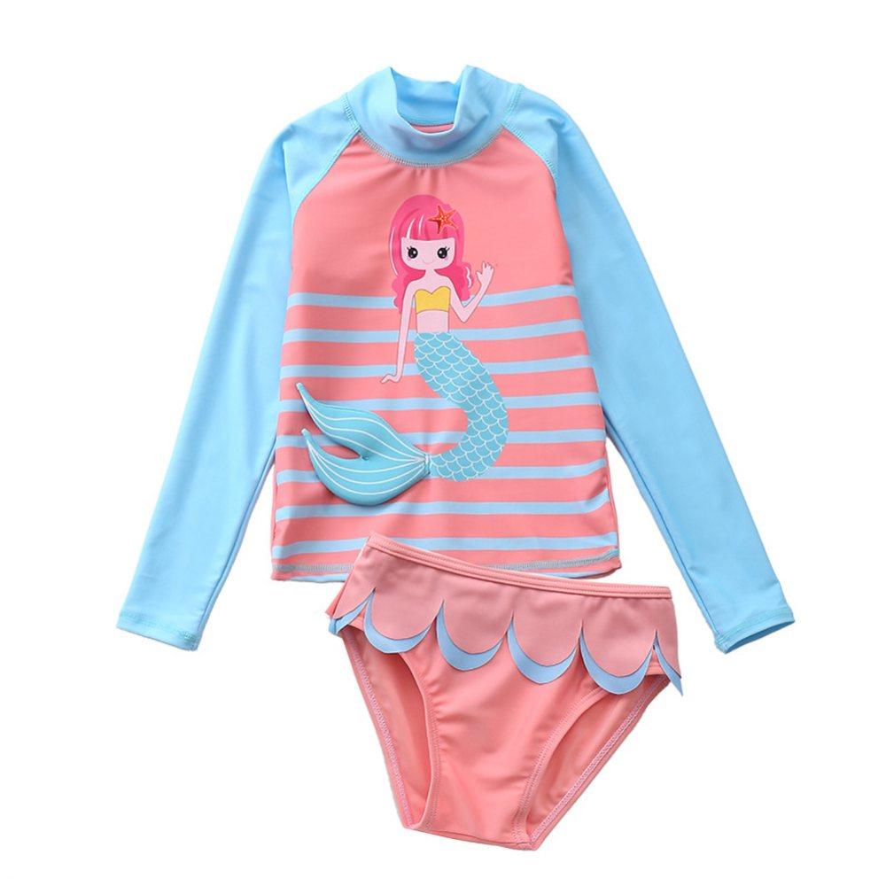 Selfyi Baby Toddler Girls Rashguard Two Pieces Swimsuit Set Long Sleeve Mermaid Bathing Suits Bikini Bottoms Sun Protection Swimwear 1-10T