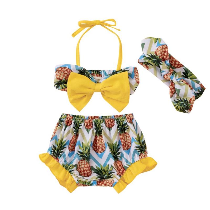 Sunshine kids clothing Kinderen Meisjes Ananas Strik Split Badpak Set Halter Top Bikinibroekjes 3st