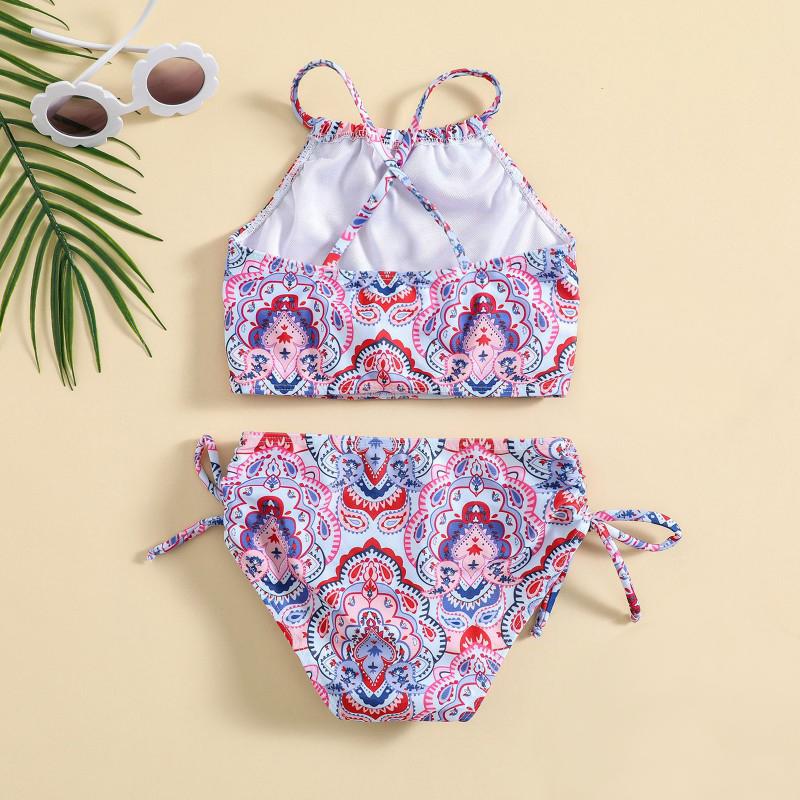 Selfyi Zomer kindermeisjes badpak bikini tweedelige set vintage bloemenprint bikini voor kleine meisjes van 1-6 jaar