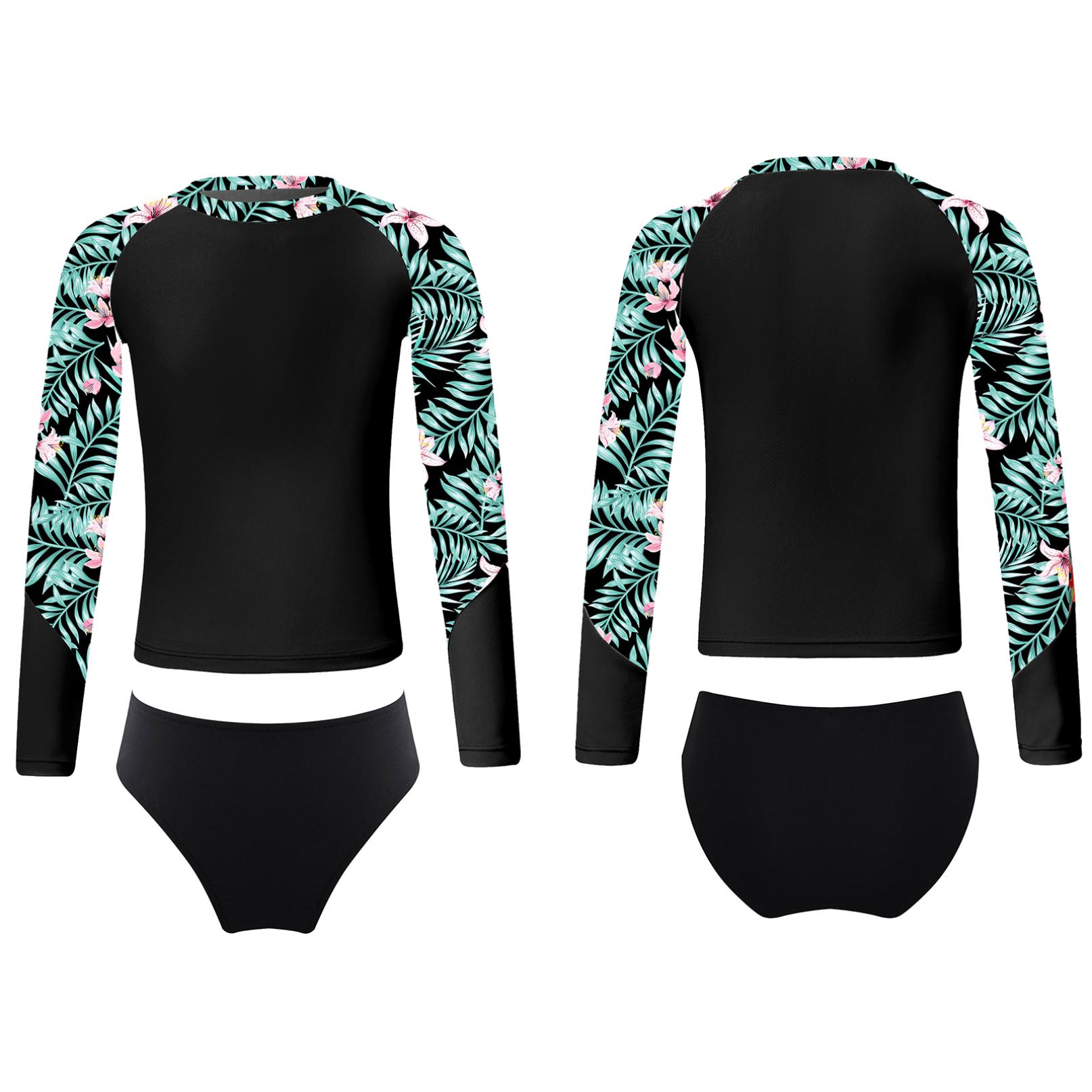 Inlzdz Rashguard Swimsuit for Girls UV Protection 2 Pieces Swimsuit Long Sleeve Swimming Shirt with Bikini Bottoms Swimwear