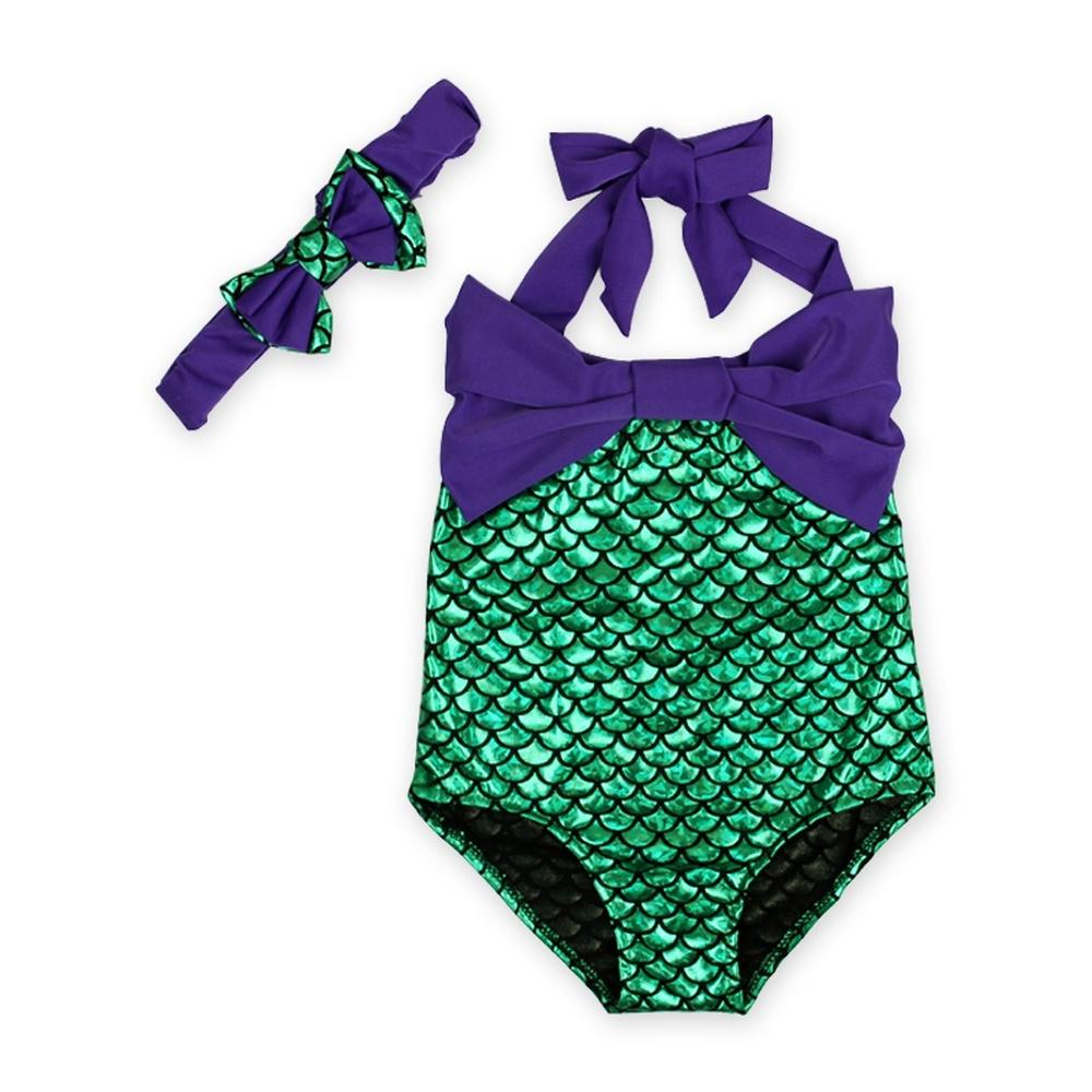 Kids clothing center Girls Summer Braces Swimsuit With Bowknot Headband Suit