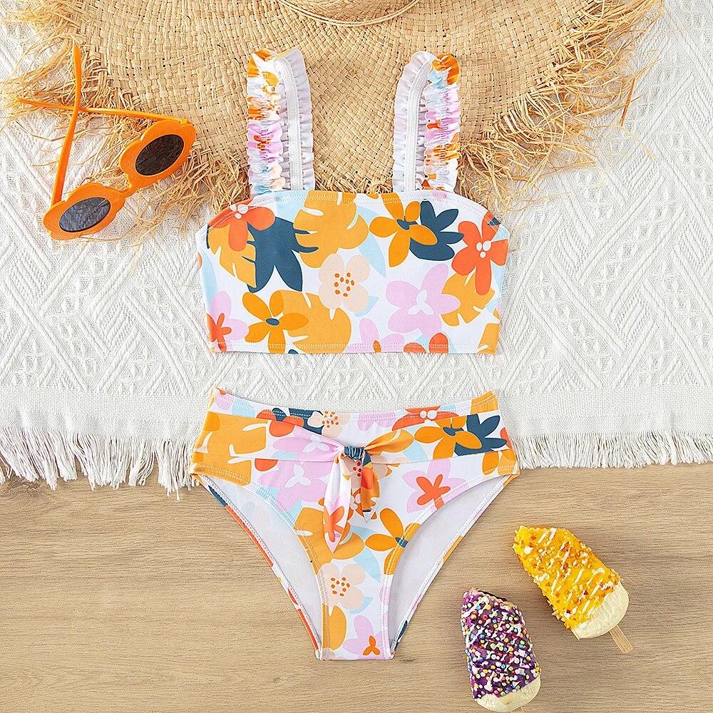 Fox Swimwear Zomer kleurrijke tweedelige meisjes bikini set 5-15 jaar tiener meisje badpak badpak bloem bedrukte badmode