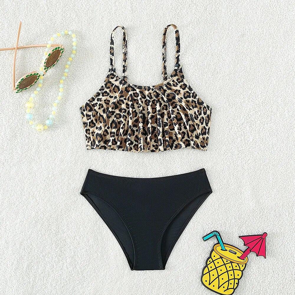 Fox Swimwear 5-14years Childrens Swimsuit for Teenager Girls Leopard Bikini Sets Split Two-piece Summer Girl Swimwear