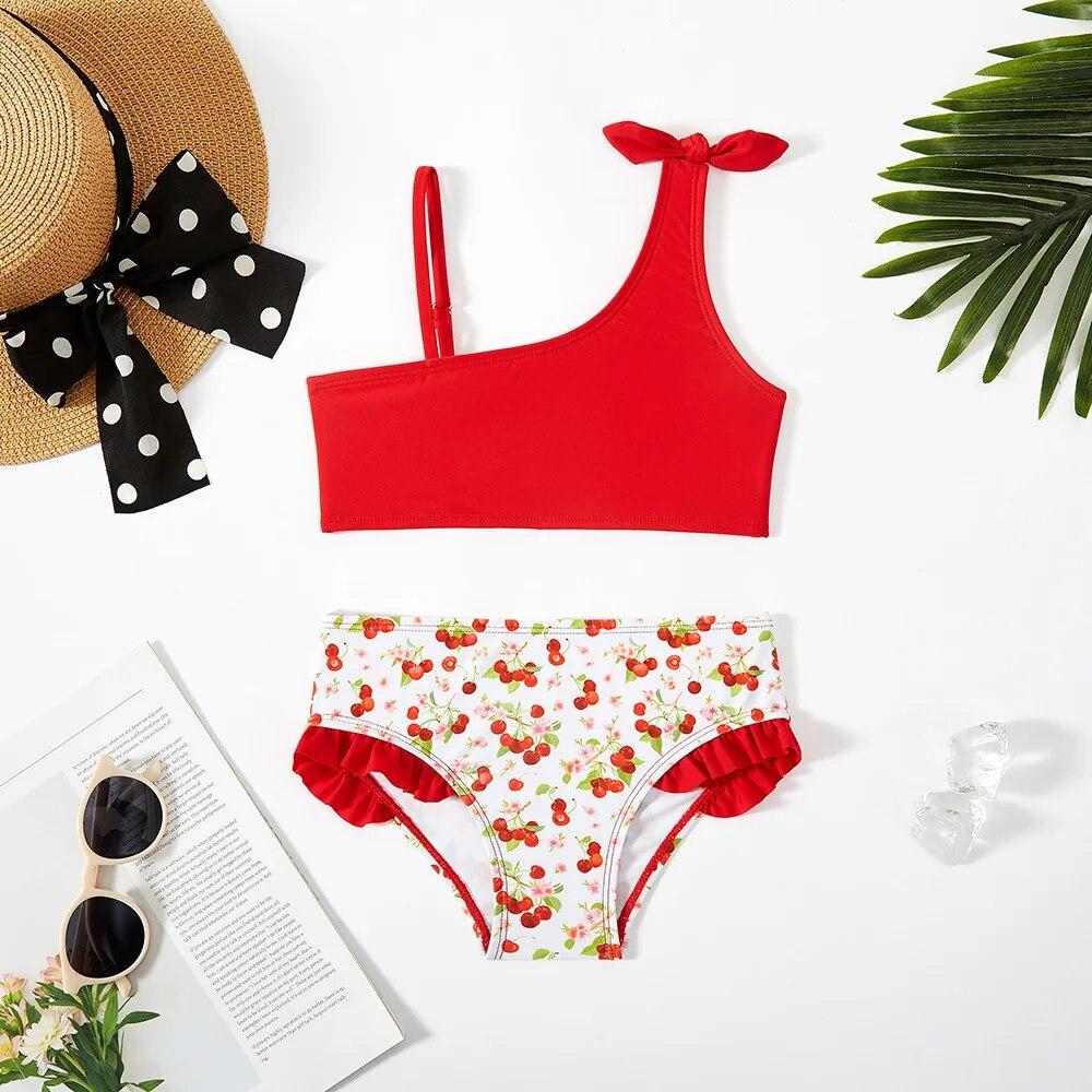 Fox Swimwear Tweedelige badmode voor tienermeisjes Mode rode bikinisets Hoge kwaliteit split-zwemkleding voor kinderen Zwemkleding voor meisjes