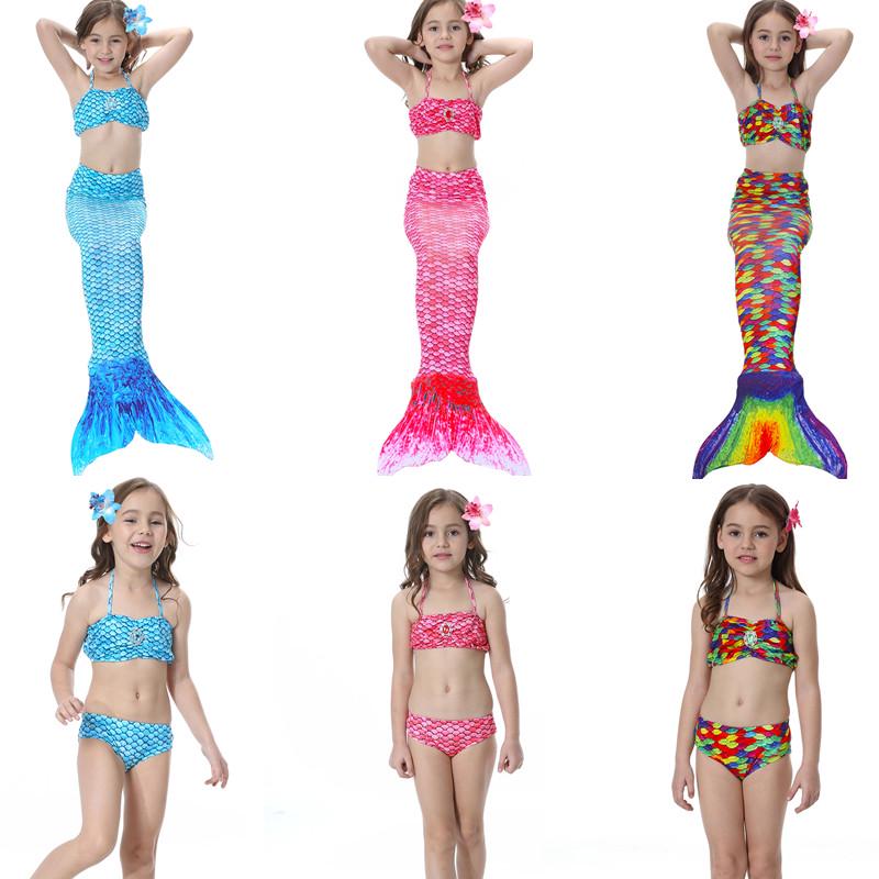 LT71FD Bikini Set Kids Fish Tail Swimsuit Mermaid Princess Bathing Suit Little Girls Swimwear Costumes