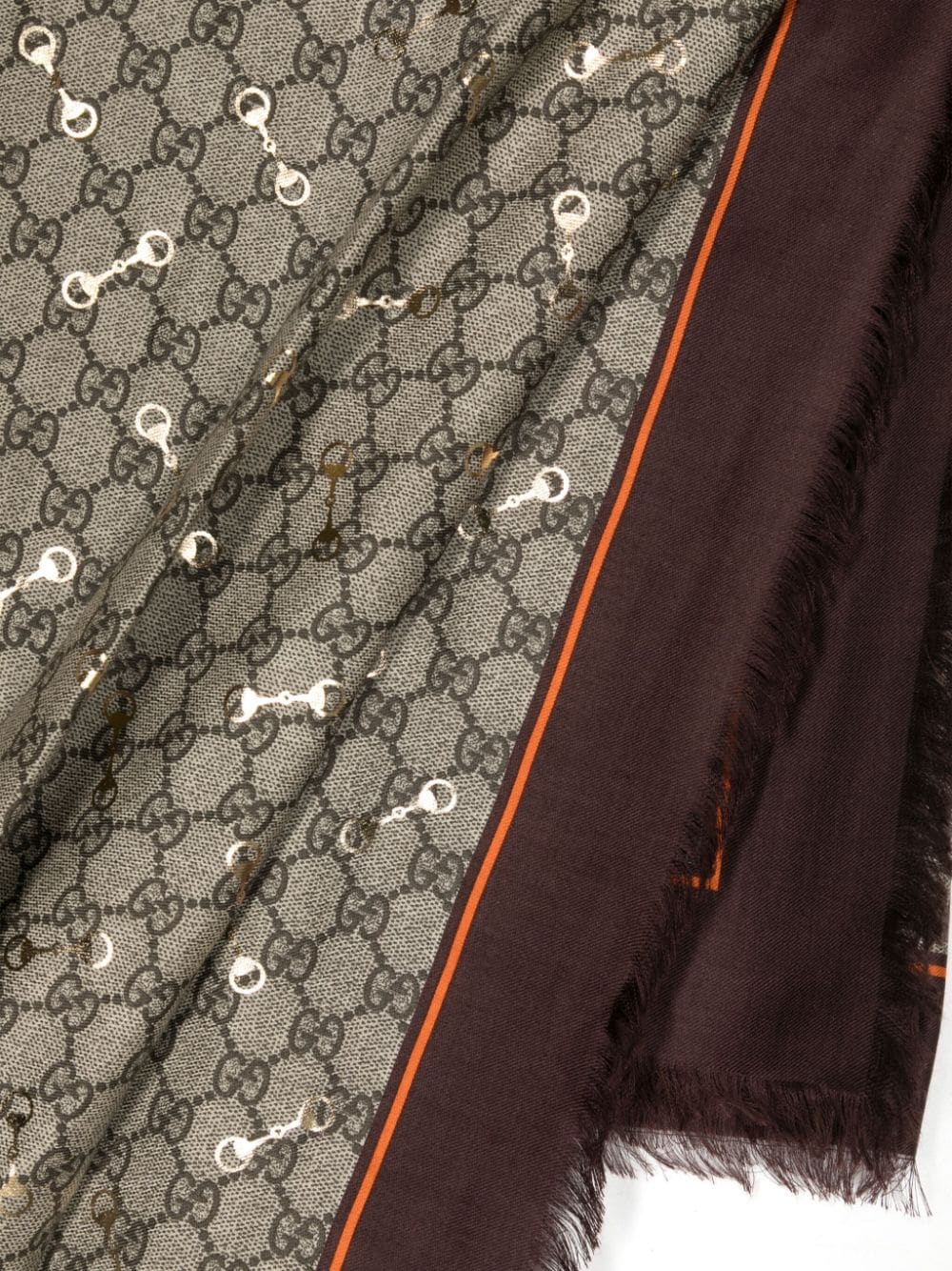 Gucci Horsebit sjaal met GG-logo en franje - Bruin