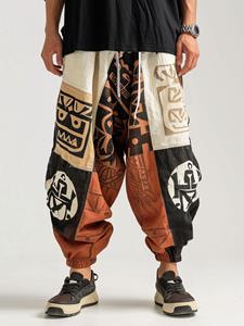 ChArmkpR Mens Ethnic Geometric Pattern Drawstring Loose Pants