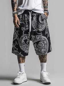 ChArmkpR Mens Ethnic Paisley Print Side Pockets Drawstring Waist Shorts