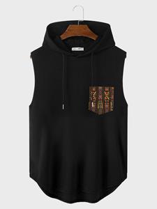 Mens Ethnic Pattern Sleeveless Hooded Tanks