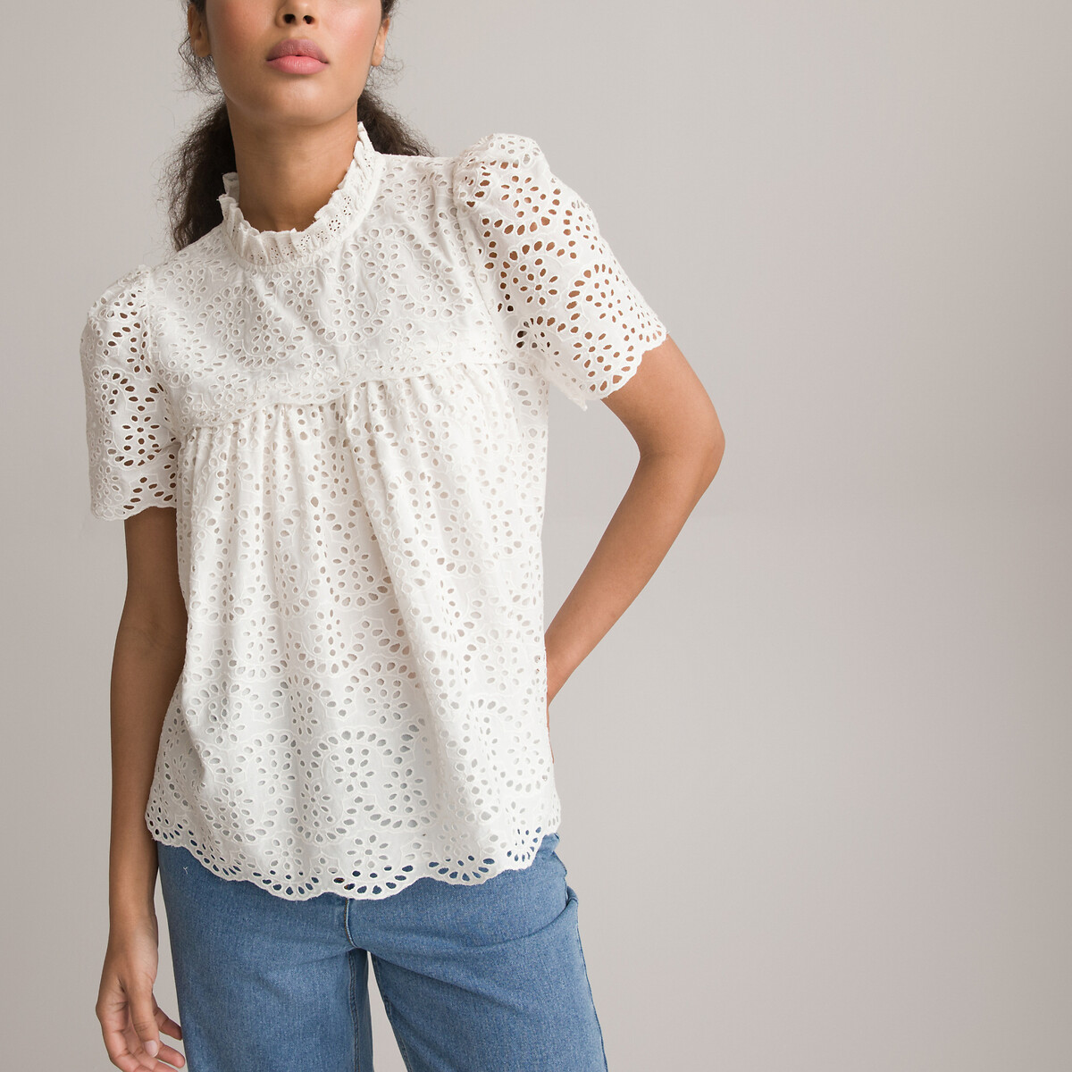 LA REDOUTE COLLECTIONS Blouse in Engels kant, korte mouwen