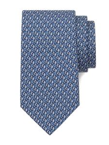 Ferragamo equestrian-print silk tie - Blauw