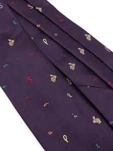 Paul Smith Rabbit-embroidered silk tie - Paars