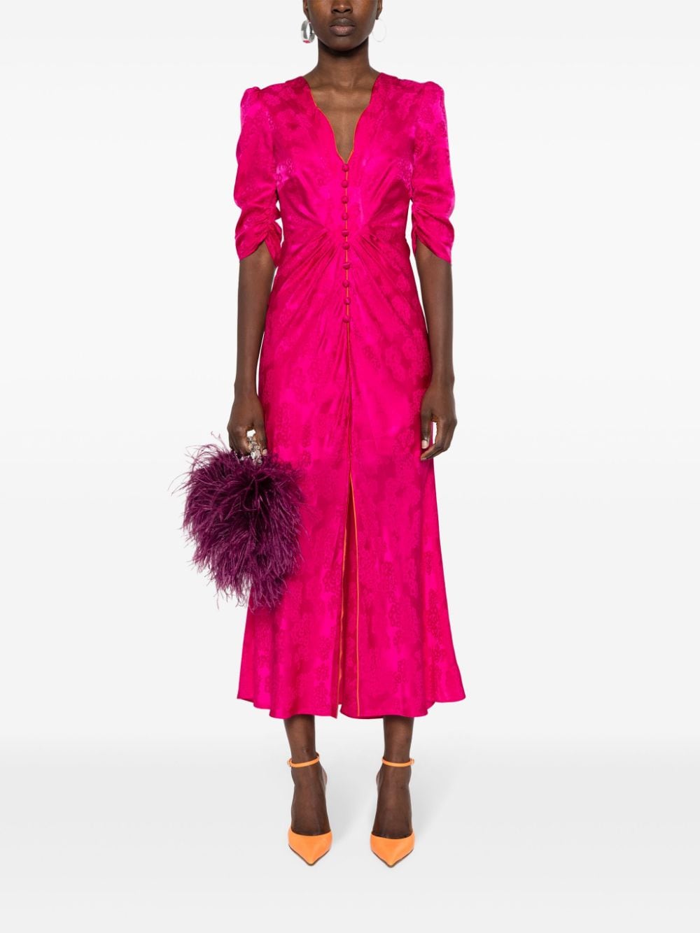 Saloni floral-print silk maxi dress - Roze