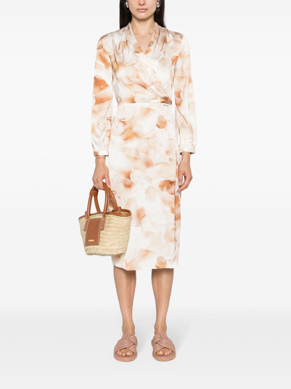 Calvin Klein abstract-print satin midi dress - Beige