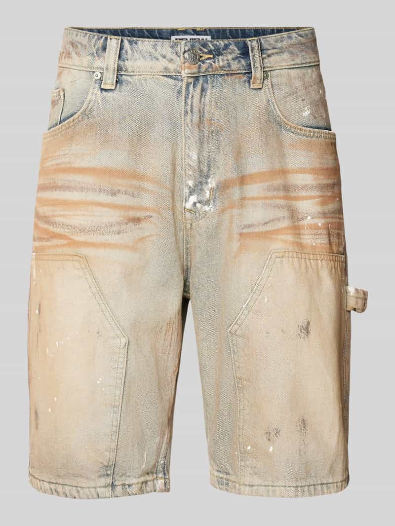 REVIEW Korte regular fit jeans in used-look