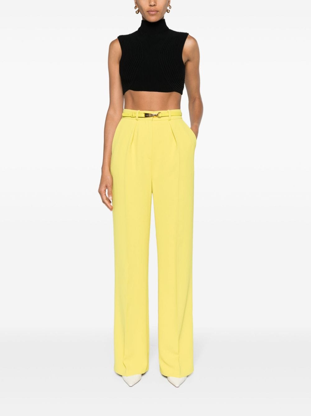 Elisabetta Franchi belted crepe tailored trousers - Geel