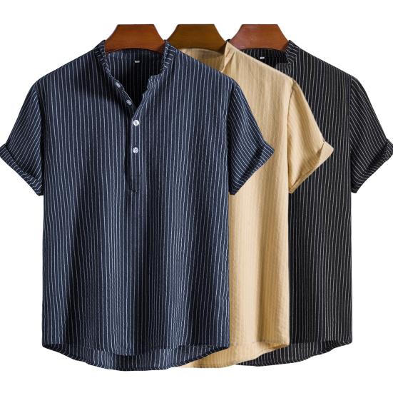 Xinlihan Men Summer Shirt Stylish Stand Collar Lapel Summer T-shirt Mid Length Men Summer Shirt Summer T-shirt Men Clothes