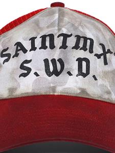SAINT MXXXXXX logo-print distressed baseball cap - Rood