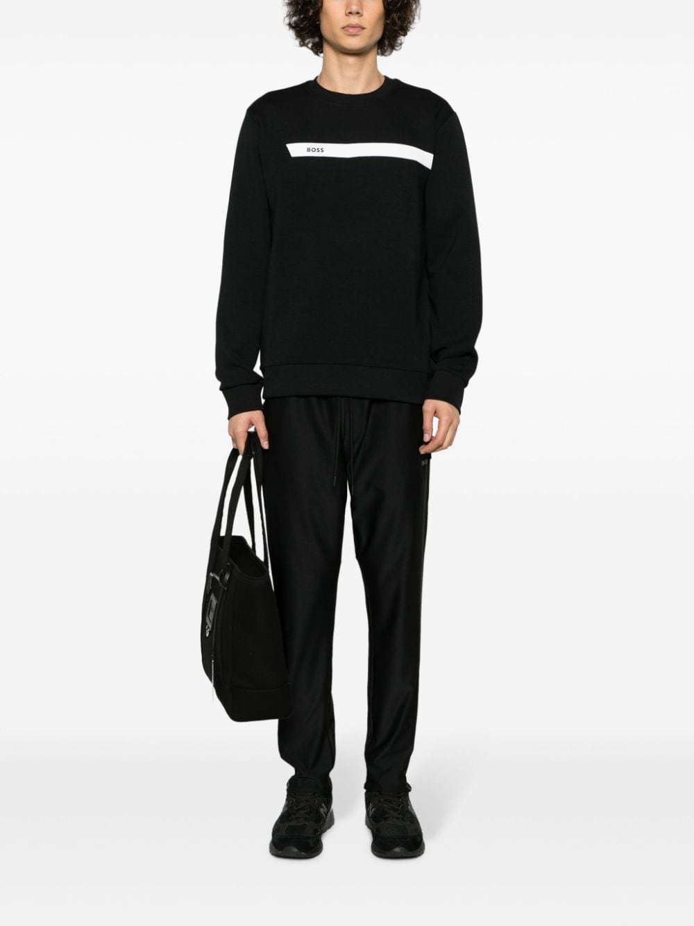 BOSS Sweater met gestreept detail - Zwart