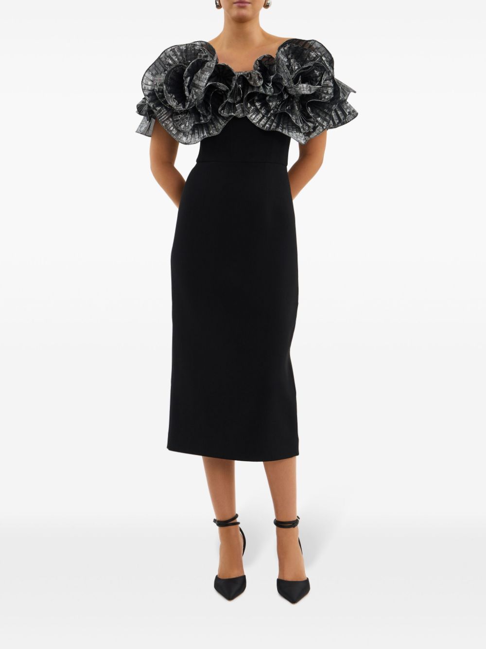 Rebecca Vallance Midi-jurk met ruches - Zwart