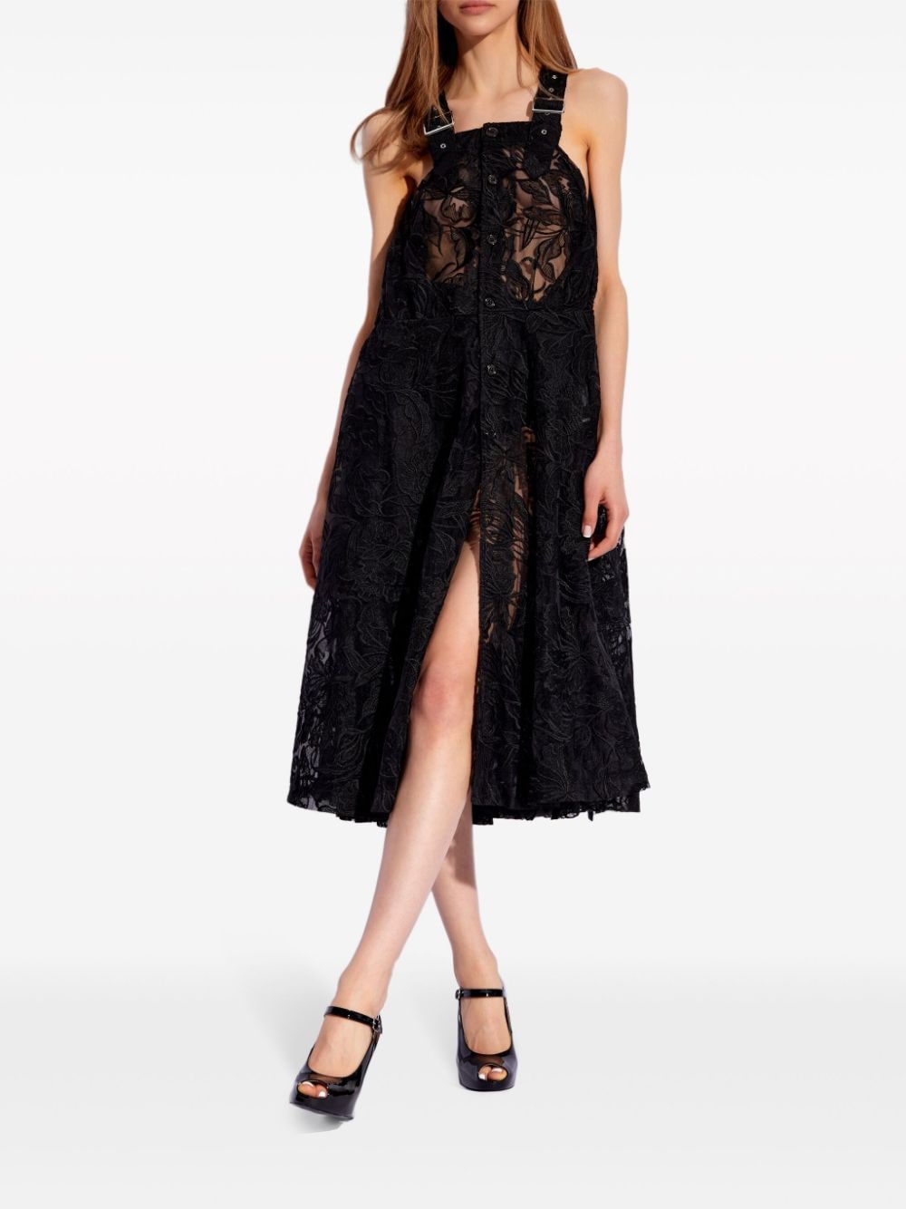 Noir Kei Ninomiya Semi-doorzichtige jurk met kant - Zwart