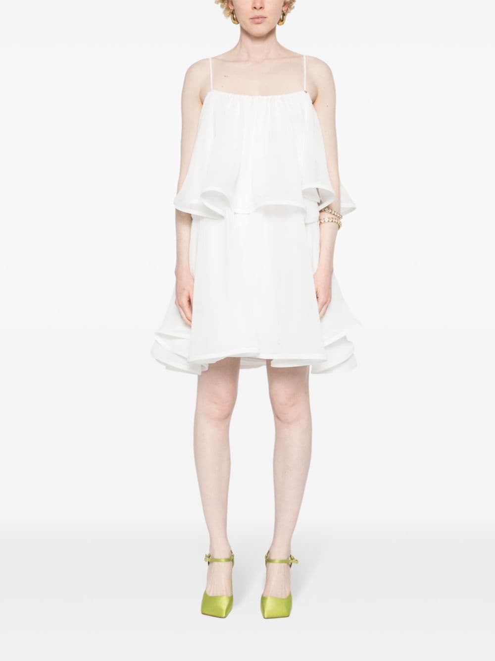 NISSA layered chiffon mini dress - WHITE