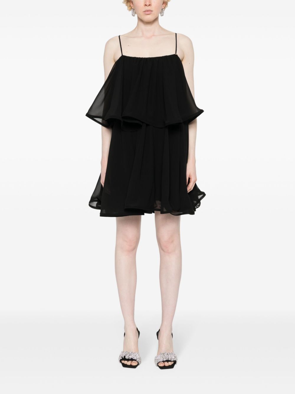 NISSA ruffle-detail mini dress - Zwart