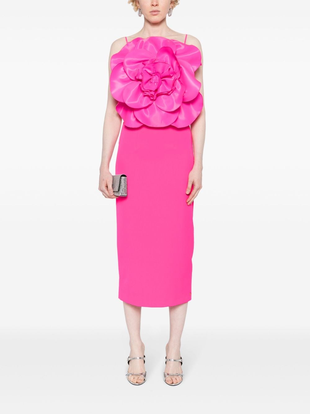 NISSA floral-appliqué crepe dress - Roze
