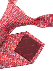 Ferragamo geometric Gancini-print silk tie - Rood